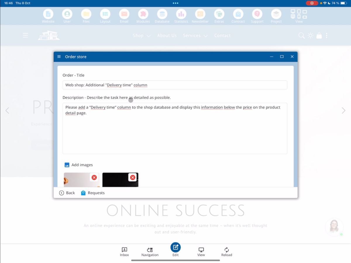 Ausgefülltes Formular für eine neue Kundenanfrage